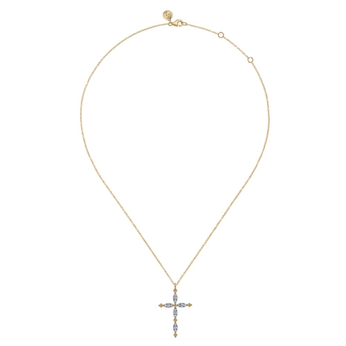 14K Yellow Gold Diamond Cross Pendant Necklace-Bujukan