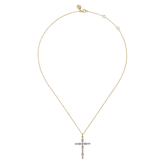 14K Yellow Gold Diamond Cross Pendant Necklace-Bujukan angle 2 14K Yellow Gold Diamond Cross Pendant Necklace-Bujukan angle 2