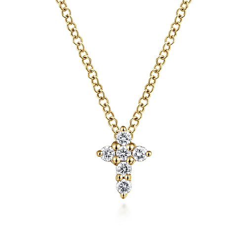 14K Yellow Gold Diamond Cross Pendant Necklace