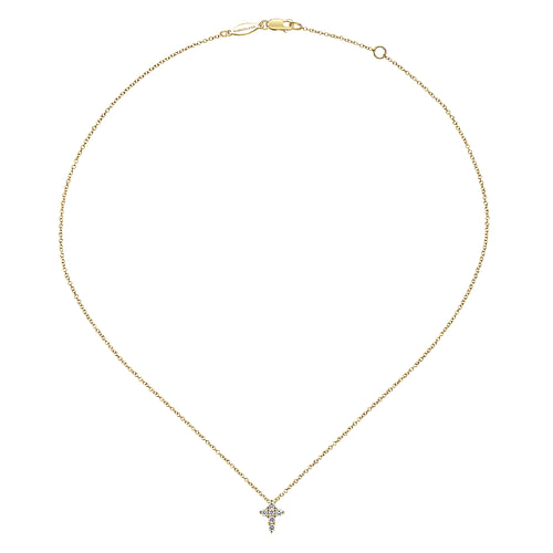 14K Yellow Gold Diamond Cross Pendant Necklace