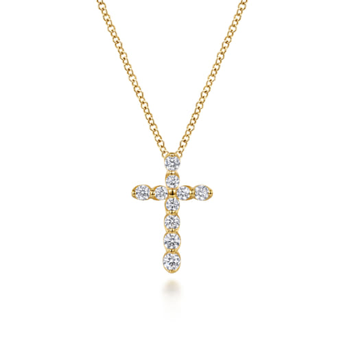 14K Yellow Gold Diamond Cross Pendant Necklace