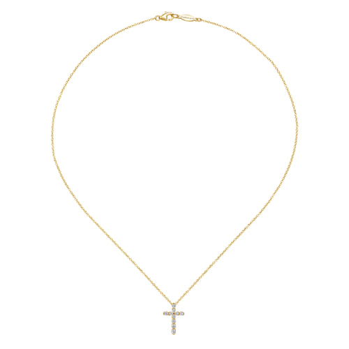 14K Yellow Gold Diamond Cross Pendant Necklace