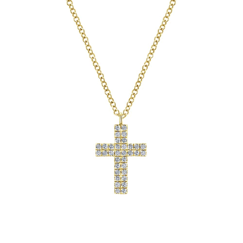 14K Yellow Gold Diamond Cross Pendant Necklace