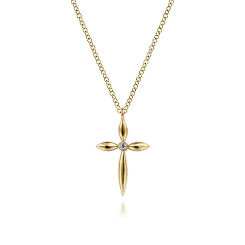 14K Yellow Gold Diamond Cross Pendant Necklace