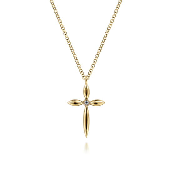 14K Yellow Gold Diamond Cross Pendant Necklace