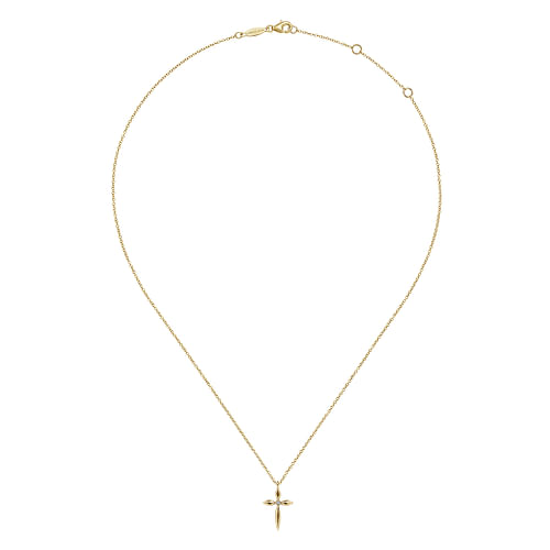 14K Yellow Gold Diamond Cross Pendant Necklace