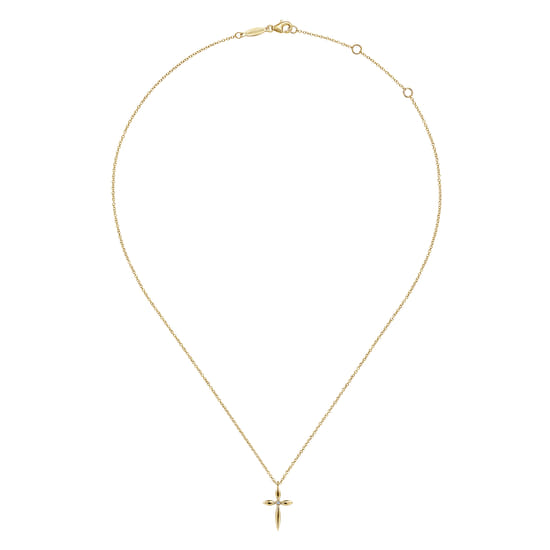 14K Yellow Gold Diamond Cross Pendant Necklace angle 2
