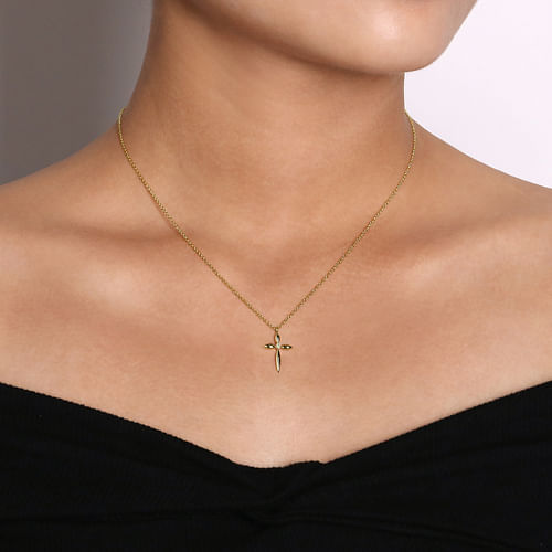 14K Yellow Gold Diamond Cross Pendant Necklace