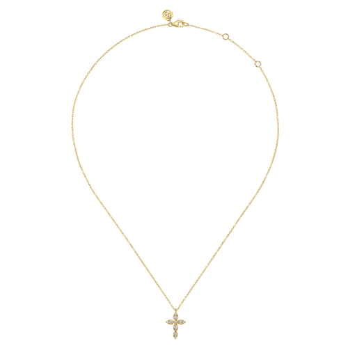 14K Yellow Gold Diamond Cross Pendant Necklace