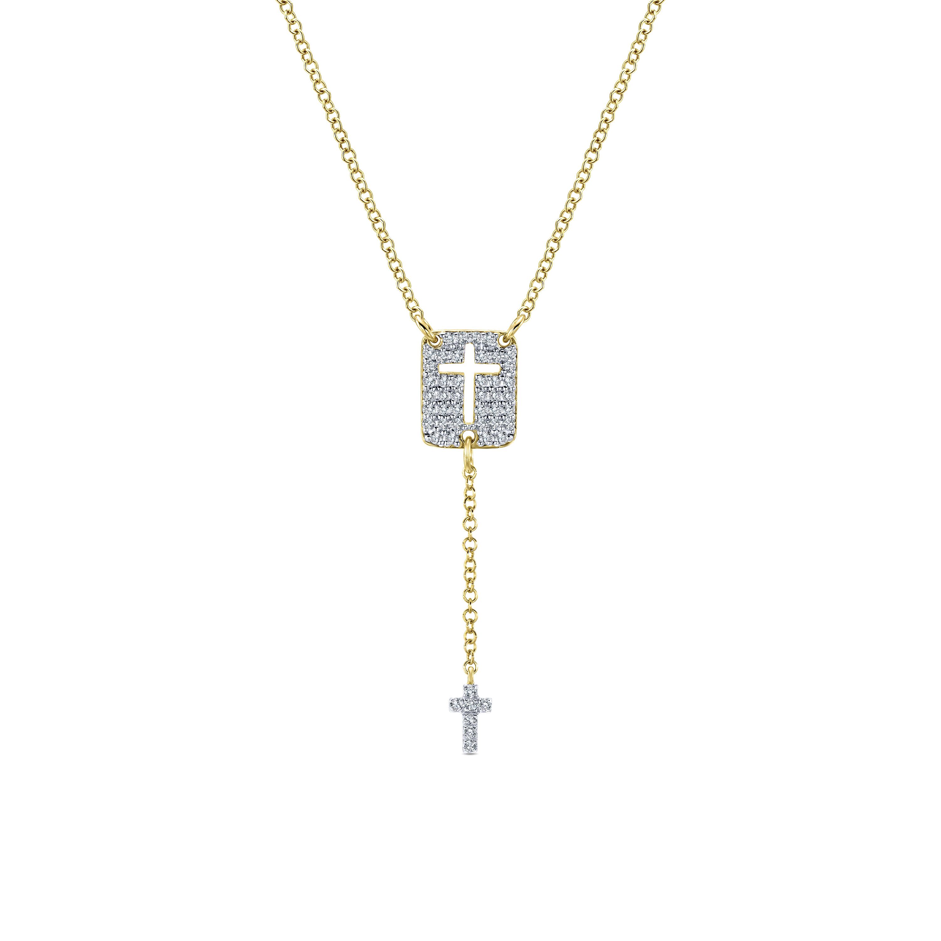 14K Yellow Gold Diamond Cross Y-Knot Necklace