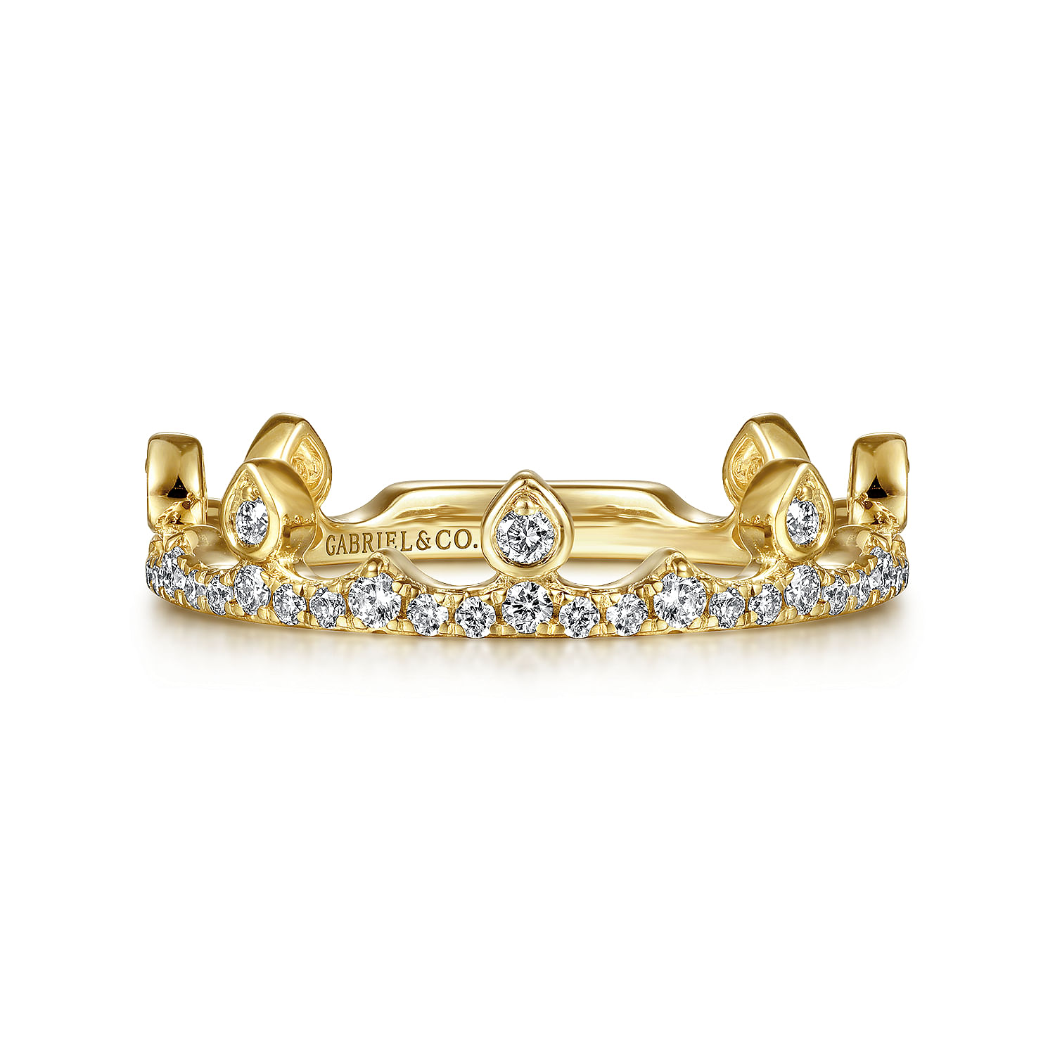 Gabriel - 14K Yellow Gold Diamond Crown Stackable Ring