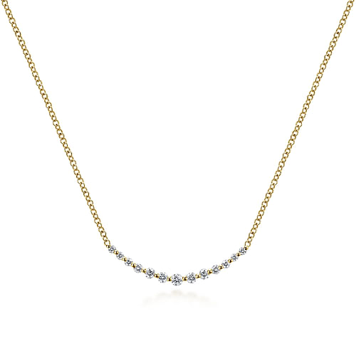 14K Yellow Gold Diamond Curved Bar Necklace