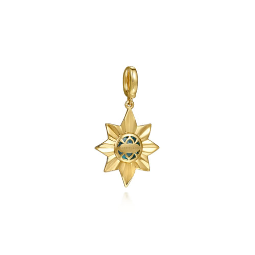 14K Yellow Gold Diamond Cut Blue Topaz Starbust Medallion Pendant in Size 20mm With Detachable Bail 