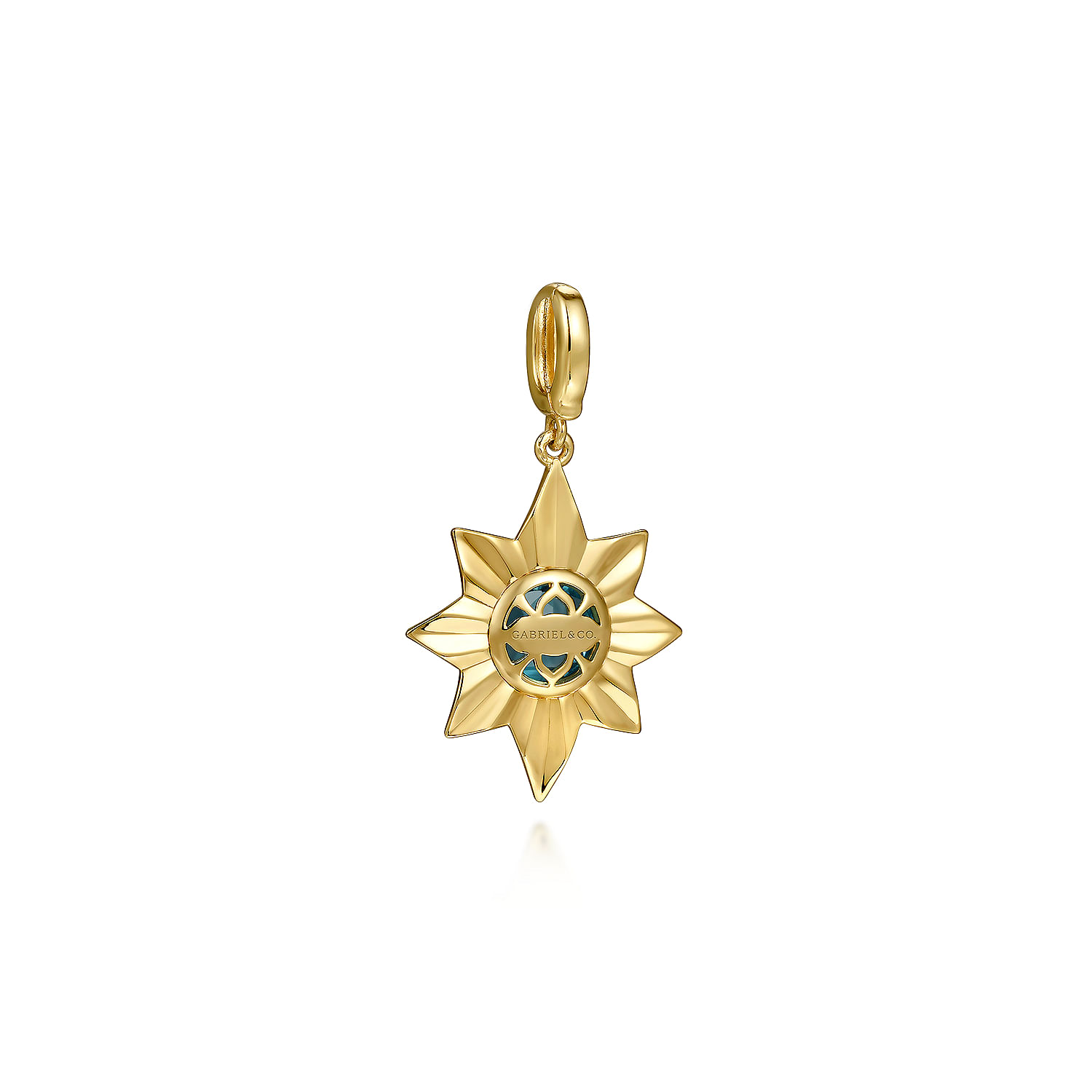 14K Yellow Gold Diamond Cut Blue Topaz Starbust Medallion Pendant in Size 20mm