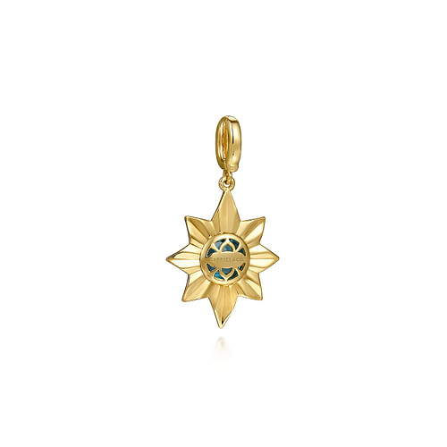 14K Yellow Gold Diamond Cut Blue Topaz Starbust Medallion Pendant in Size 20mm