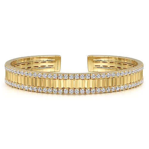 14K Yellow Gold Diamond Cut Cuff Bangle