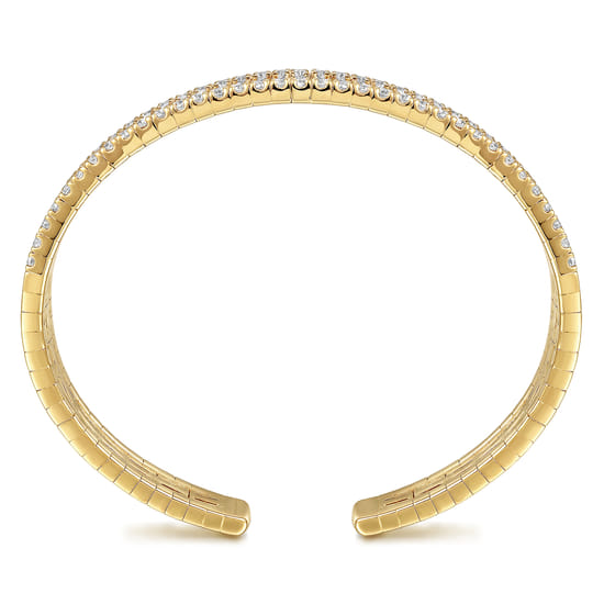 14K Yellow Gold Diamond Cut Cuff Bangle angle 3