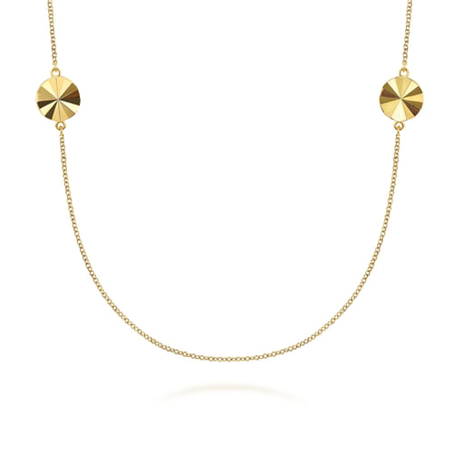 14K Yellow Gold Diamond Cut Disk Station Necklace 