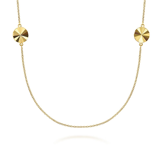 Gabriel - 14K Yellow Gold Diamond Cut Disk Station Necklace 