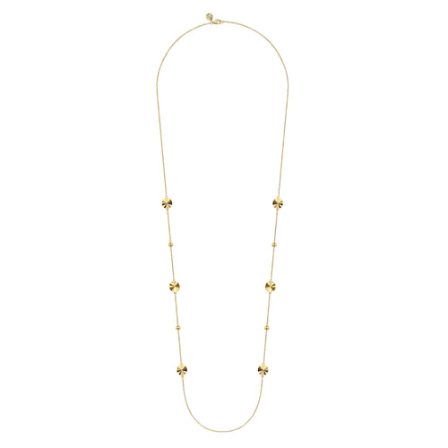 14K Yellow Gold Diamond Cut Disk Station Necklace 