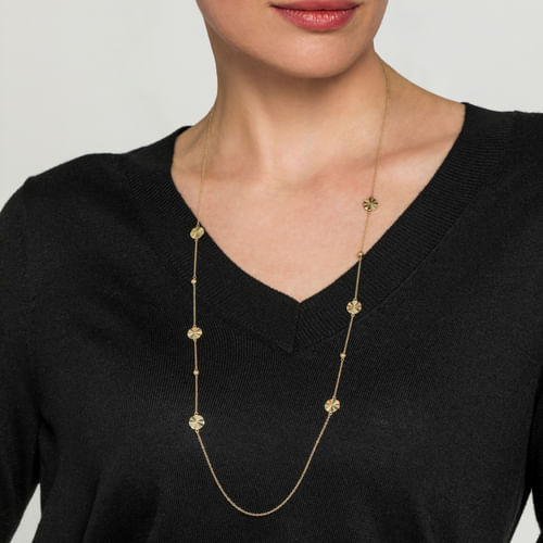 14K Yellow Gold Diamond Cut Disk Station Necklace 