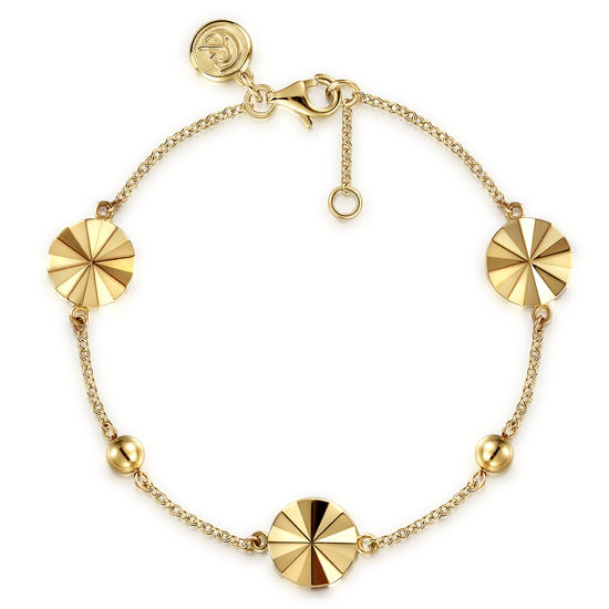 Gabriel - 14K Yellow Gold Diamond Cut Disk Station Tennis Bracelet