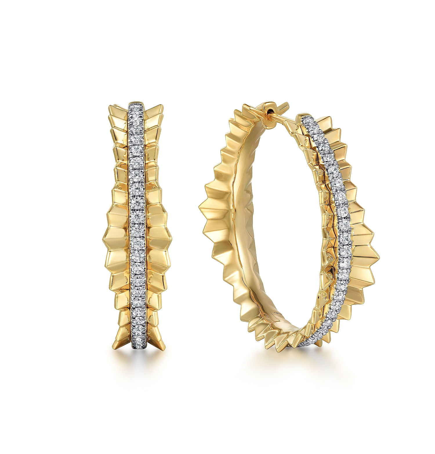 14K Yellow Gold Diamond Cut Hoop Earrings in size 30mm