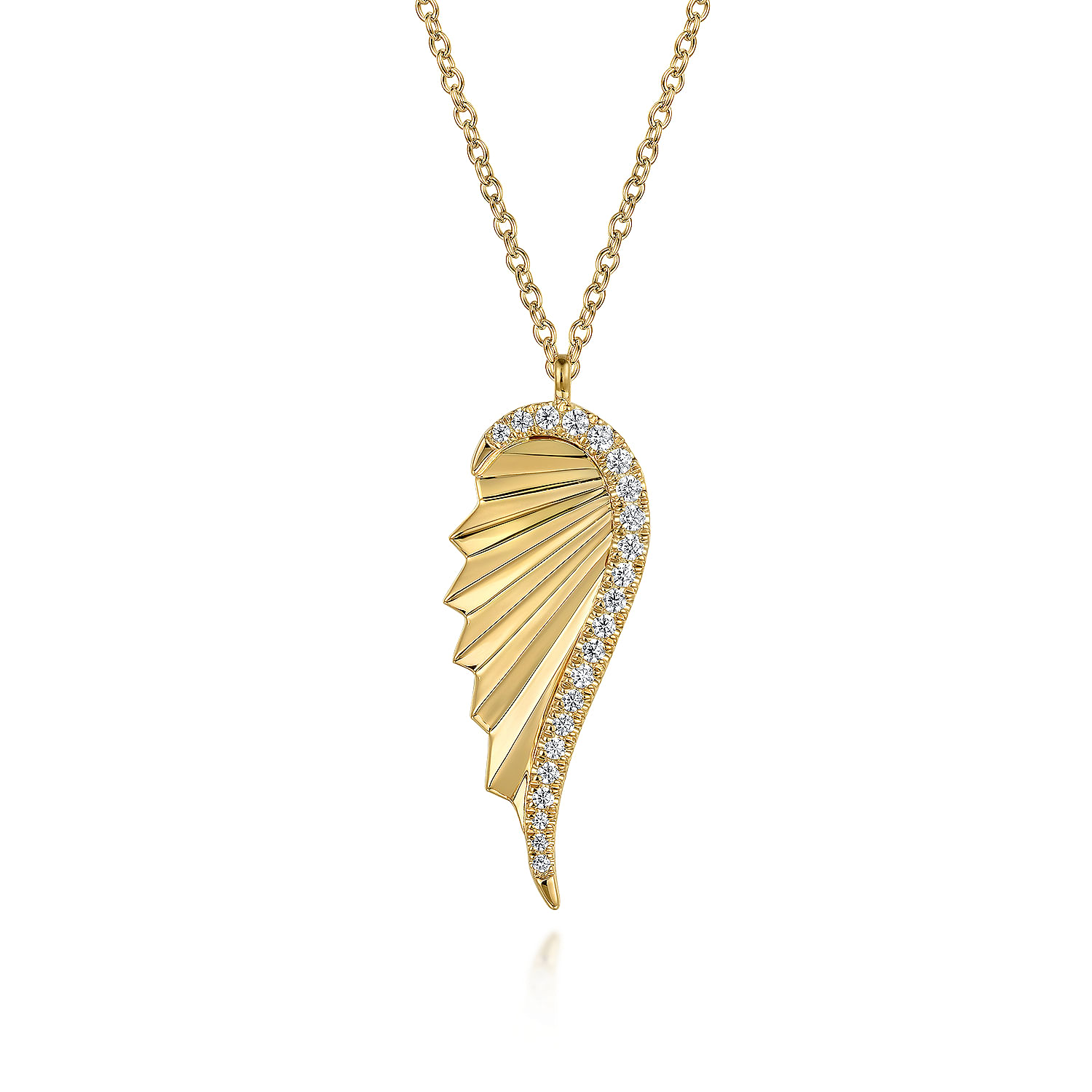 14K Yellow Gold Diamond Cut Wing Shape Pendant Necklace