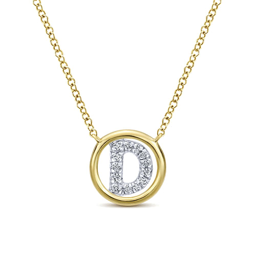 14K Yellow Gold Diamond D Initial Pendant Necklace