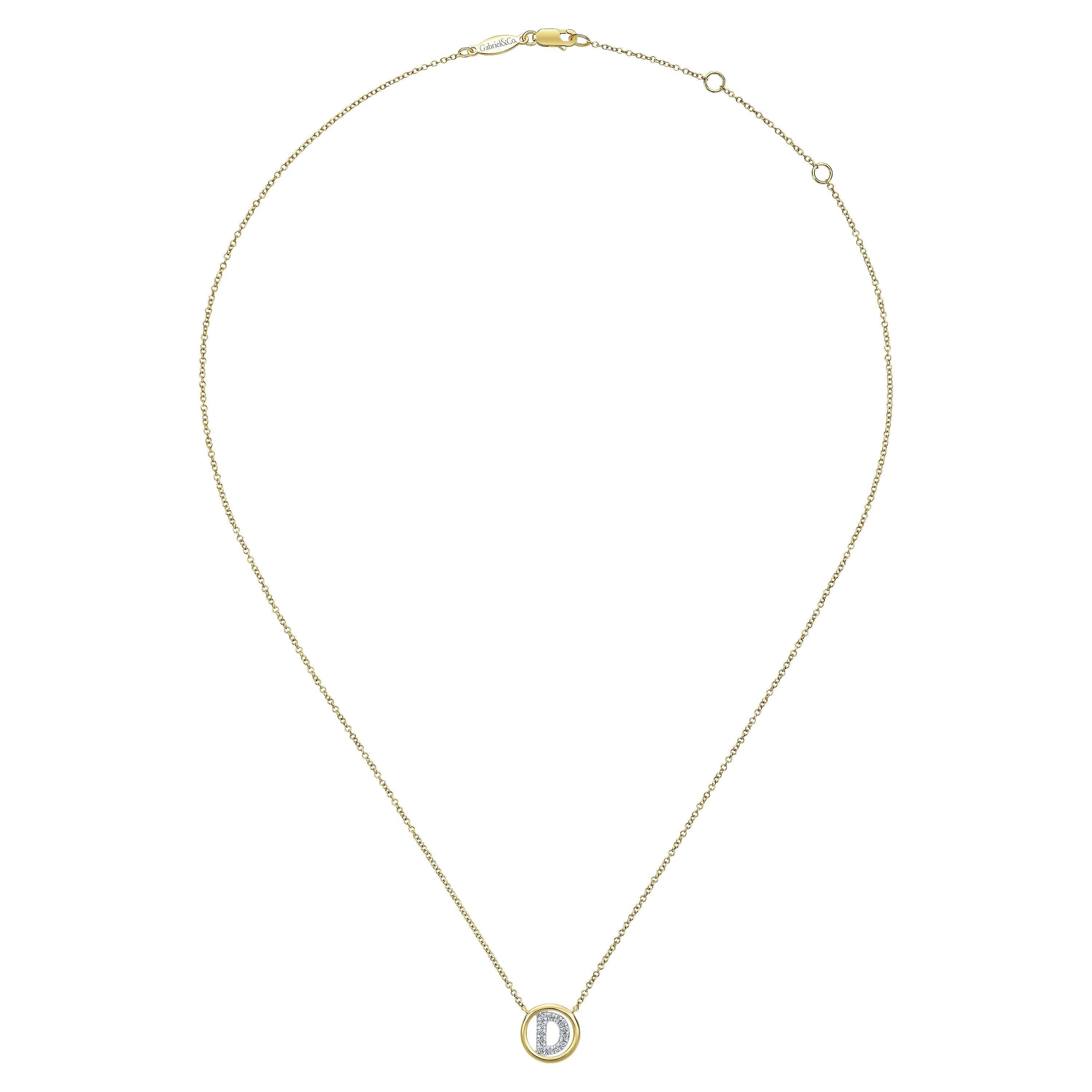 14K Yellow Gold Diamond D Initial Pendant Necklace