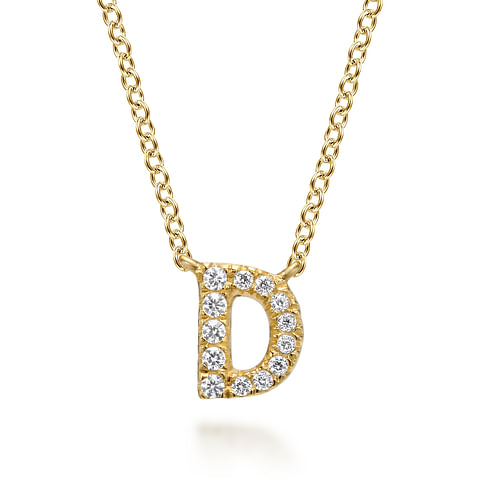 14K Yellow Gold Diamond D Initial Pendant Necklace