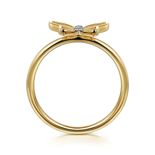 14K Yellow Gold Diamond Diamond Cut Butterfly Ring