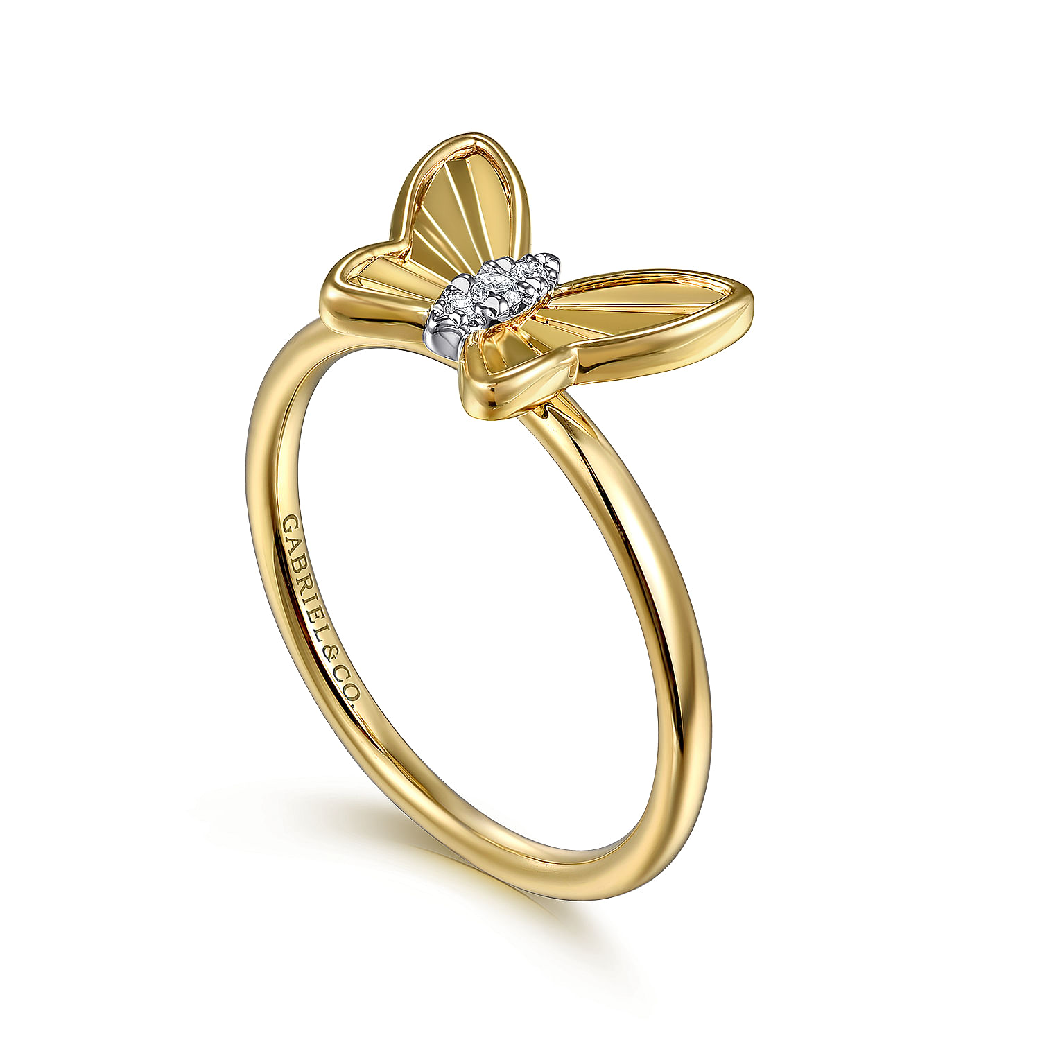 14K Yellow Gold Diamond Diamond Cut Butterfly Ring