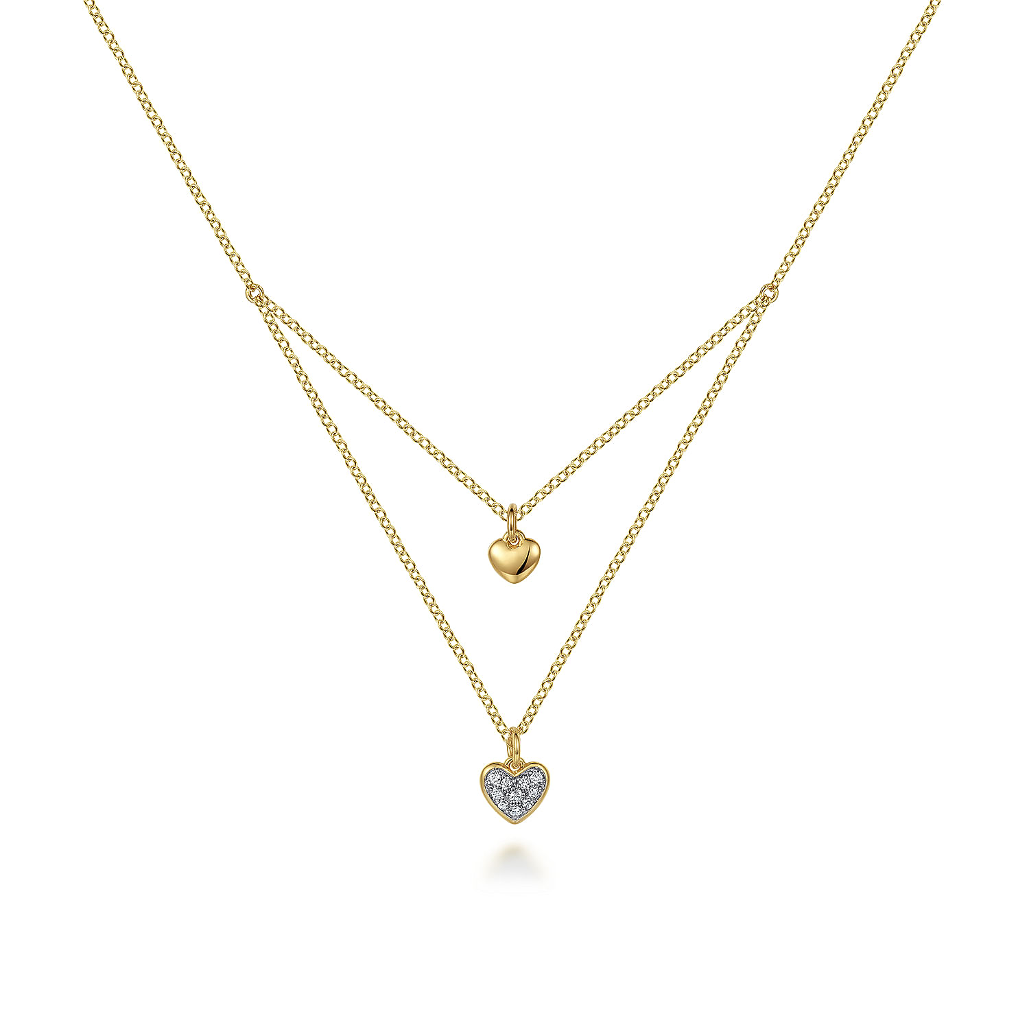 14K Yellow Gold Diamond Double Heart Pendant Necklace
