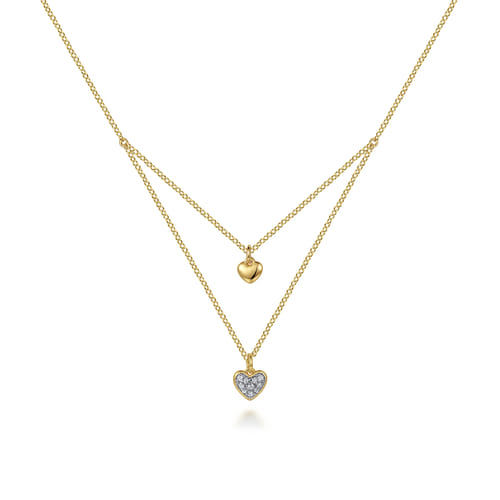 14K Yellow Gold Diamond Double Heart Pendant Necklace 14K Yellow Gold Diamond Double Heart Pendant Necklace