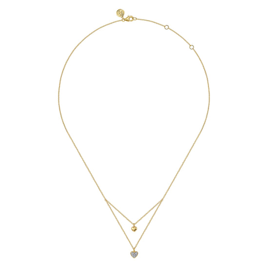 14K Yellow Gold Diamond Double Heart Pendant Necklace angle 2