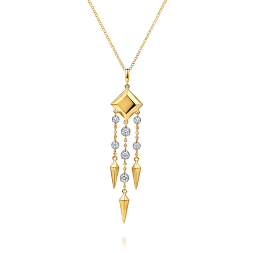 14K Yellow Gold Diamond Drop Chandelier Necklace