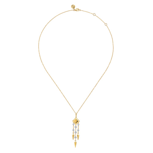 14K Yellow Gold Diamond Drop Chandelier Necklace