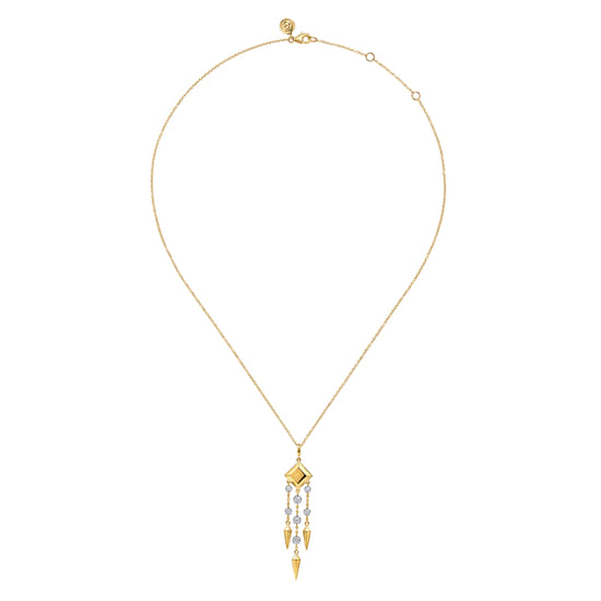14K Yellow Gold Diamond Drop Chandelier Necklace angle 2