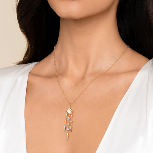 14K Yellow Gold Diamond Drop Chandelier Necklace
