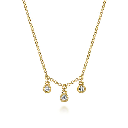 14K Yellow Gold Diamond Drop Pendant Necklace