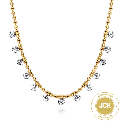 14K Yellow Gold Diamond Drop Station Necklace