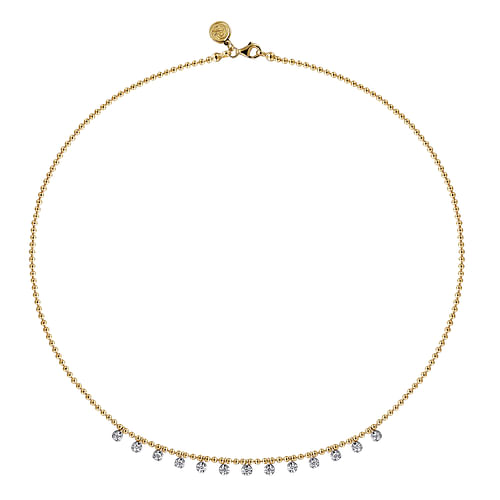 14K Yellow Gold Diamond Drop Station Necklace