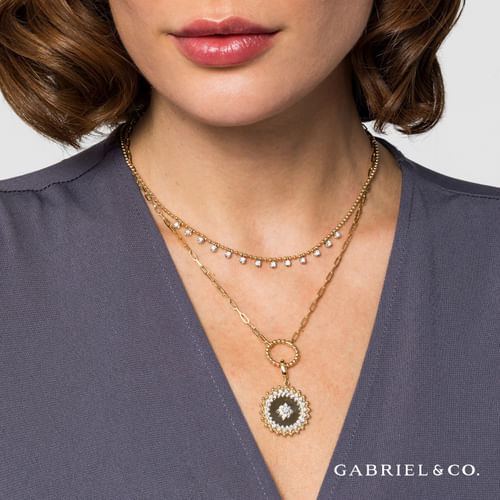 14K Yellow Gold Diamond Drop Station Necklace