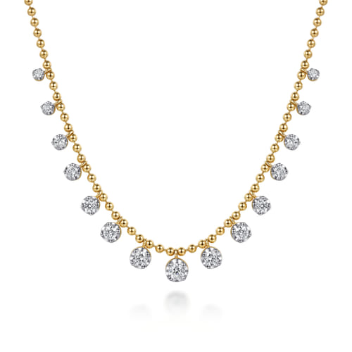 14K Yellow Gold Diamond Drop Station Necklace