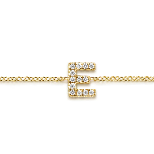 14K Yellow Gold Diamond E Initial Chain Bracelet