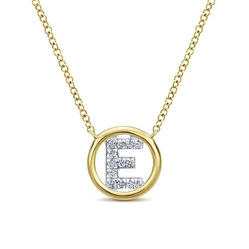 14K Yellow Gold Diamond E Initial Pendant Necklace