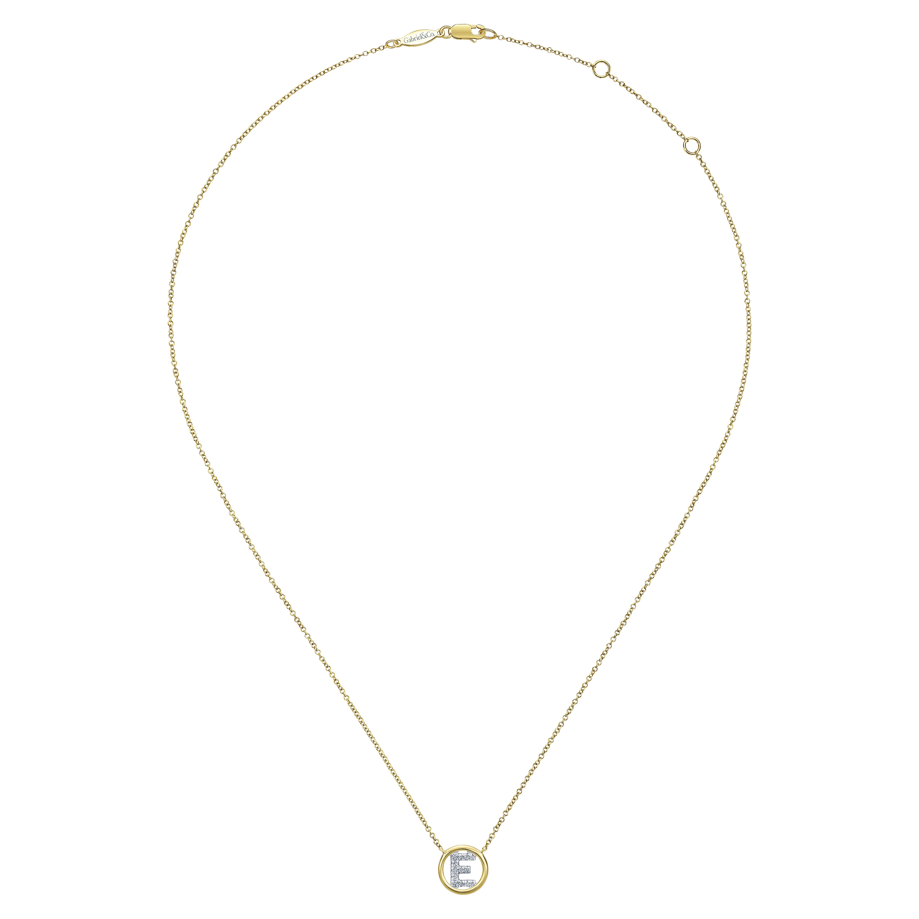 14K Yellow Gold Diamond E Initial Pendant Necklace