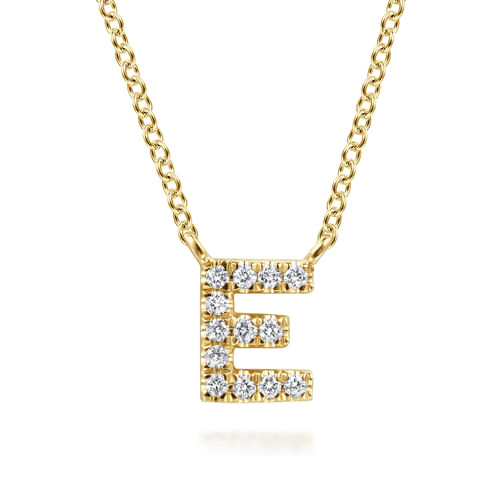 14K Yellow Gold Diamond E Initial Pendant Necklace