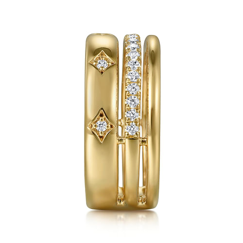 14K Yellow Gold Diamond Easy Stackable Ladies Ring